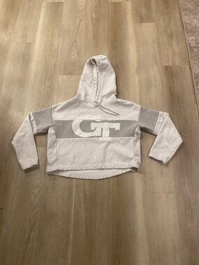 Champion Reverse Weave Georgetown University Hoodie M Gray Cropped Boxy Sweatshi